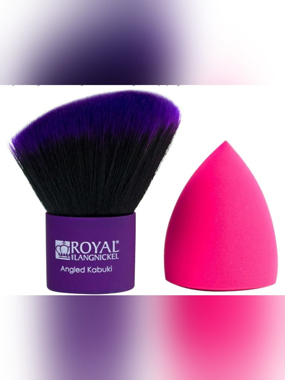 Moda Purple Angled Kabuki Brush with Hot Pink Beauty Sponge New